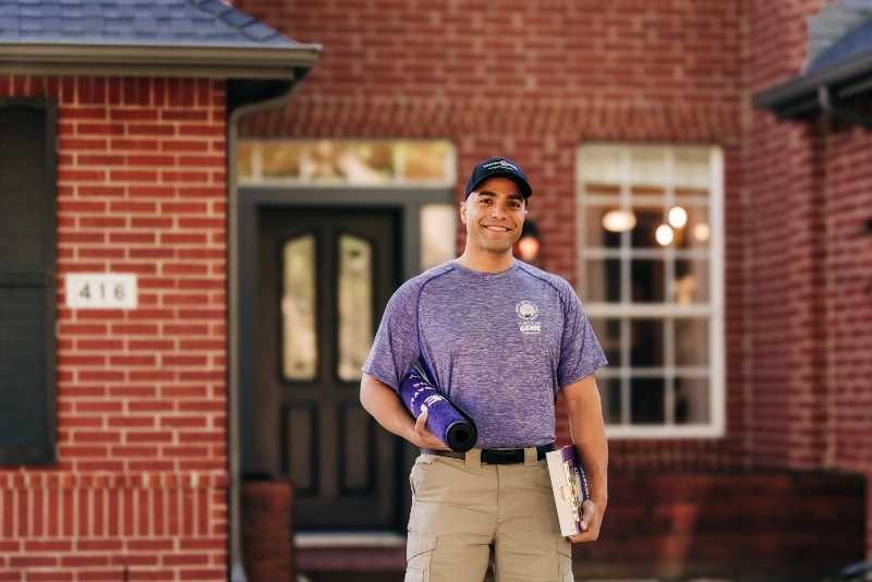 Window Genie tech standing outside a customer's home 