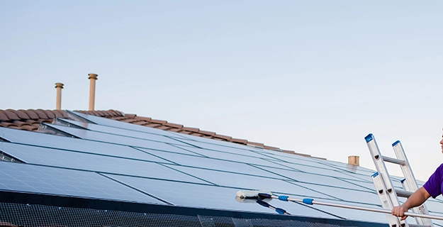 Solar panels on the top of a building.