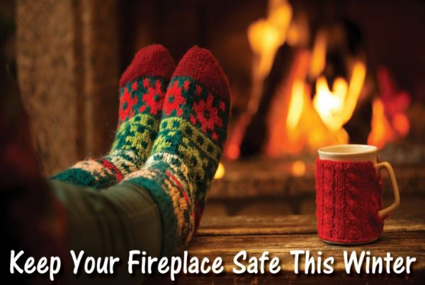 A person sitting in front of a fireplace.