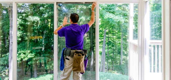 Window Genie Technician Installing Window Tinting.