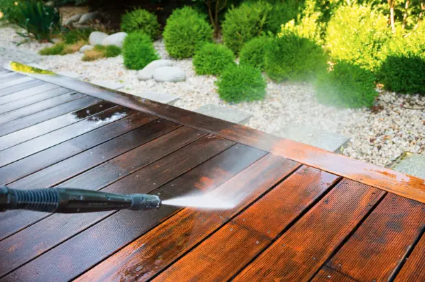 pressure washing a deck